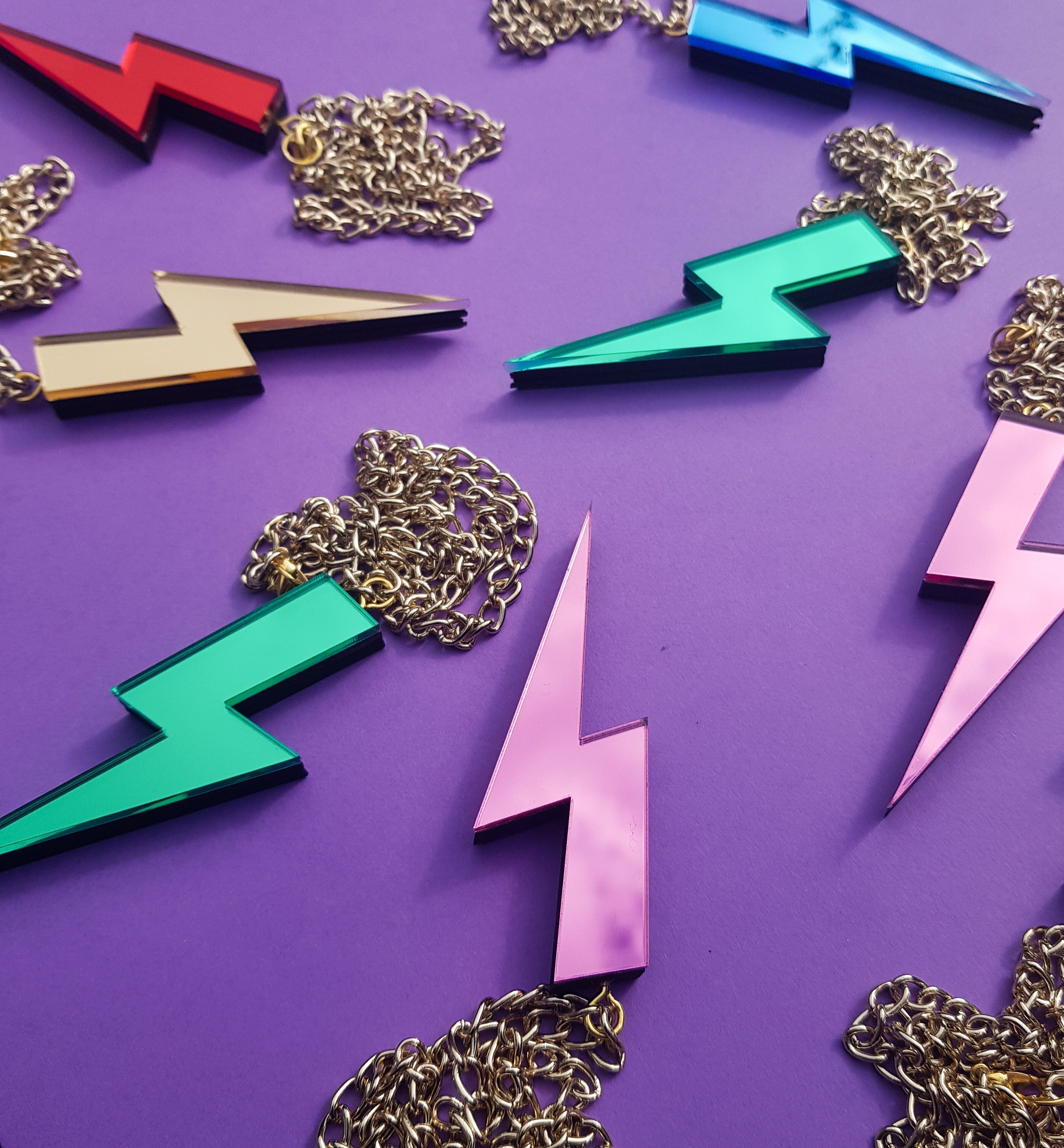 Rose Gold Glitter Statement Lightning Bolt Necklace