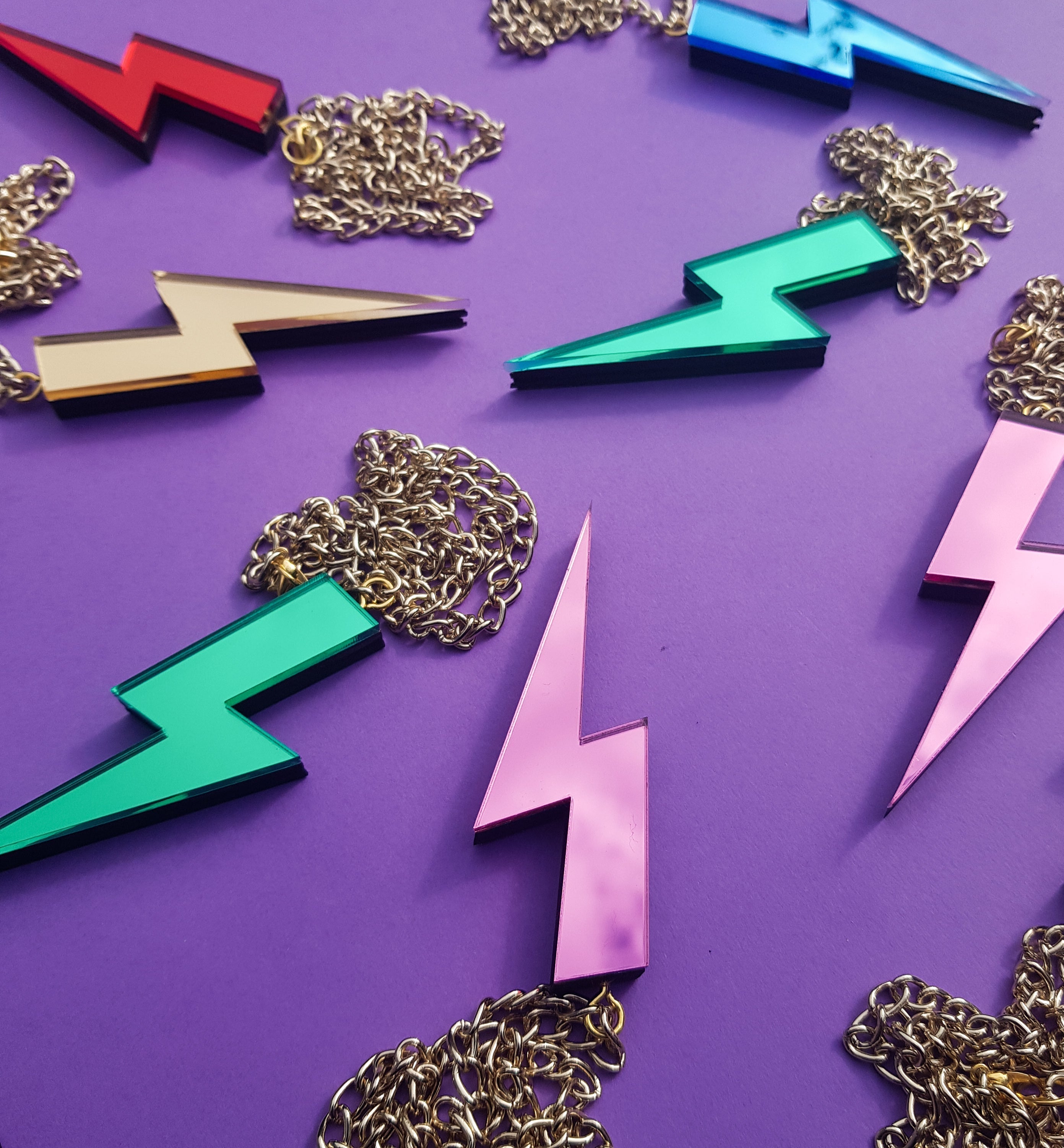 Gold Glitter Statement Lightning Bolt Necklace