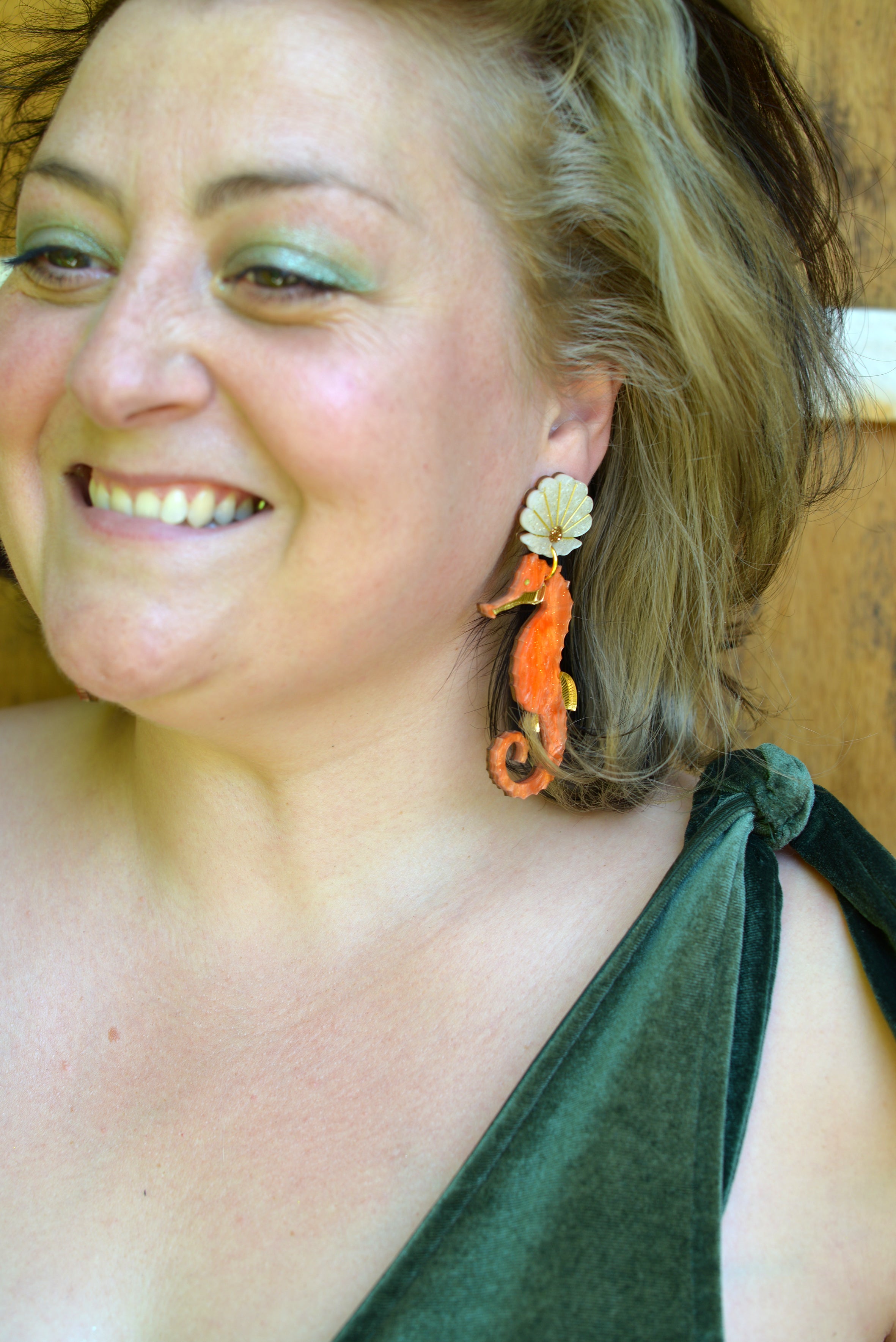 Boucles d'oreilles hippocampe Corail