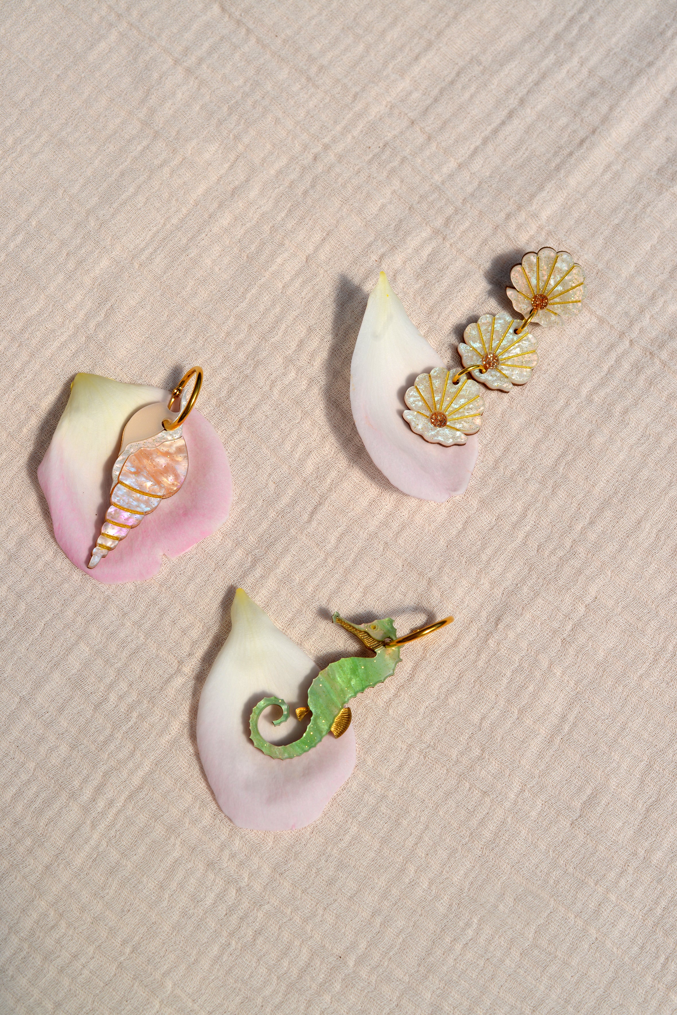 Clam Triple Drop Earrings