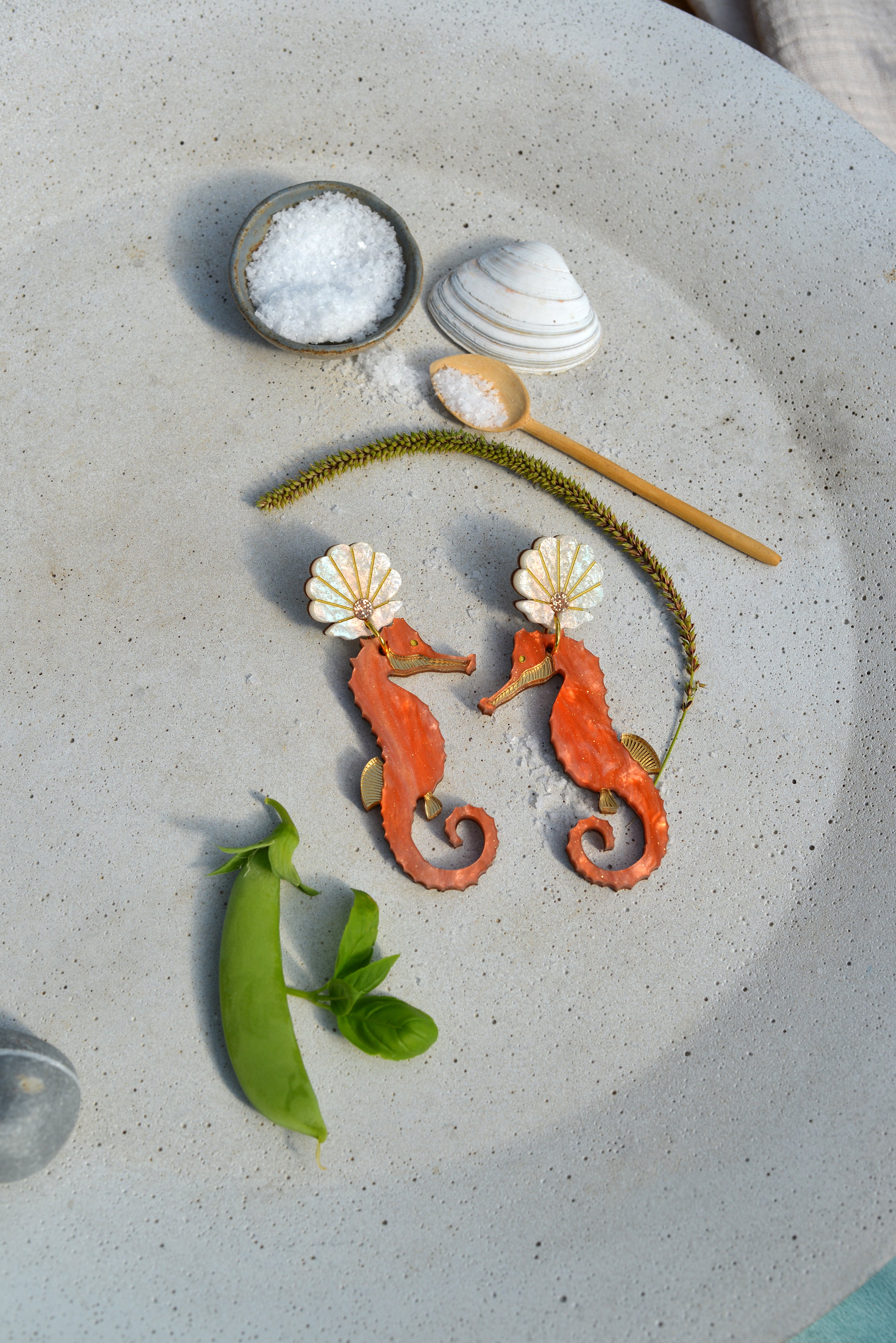 Boucles d'oreilles hippocampe Corail