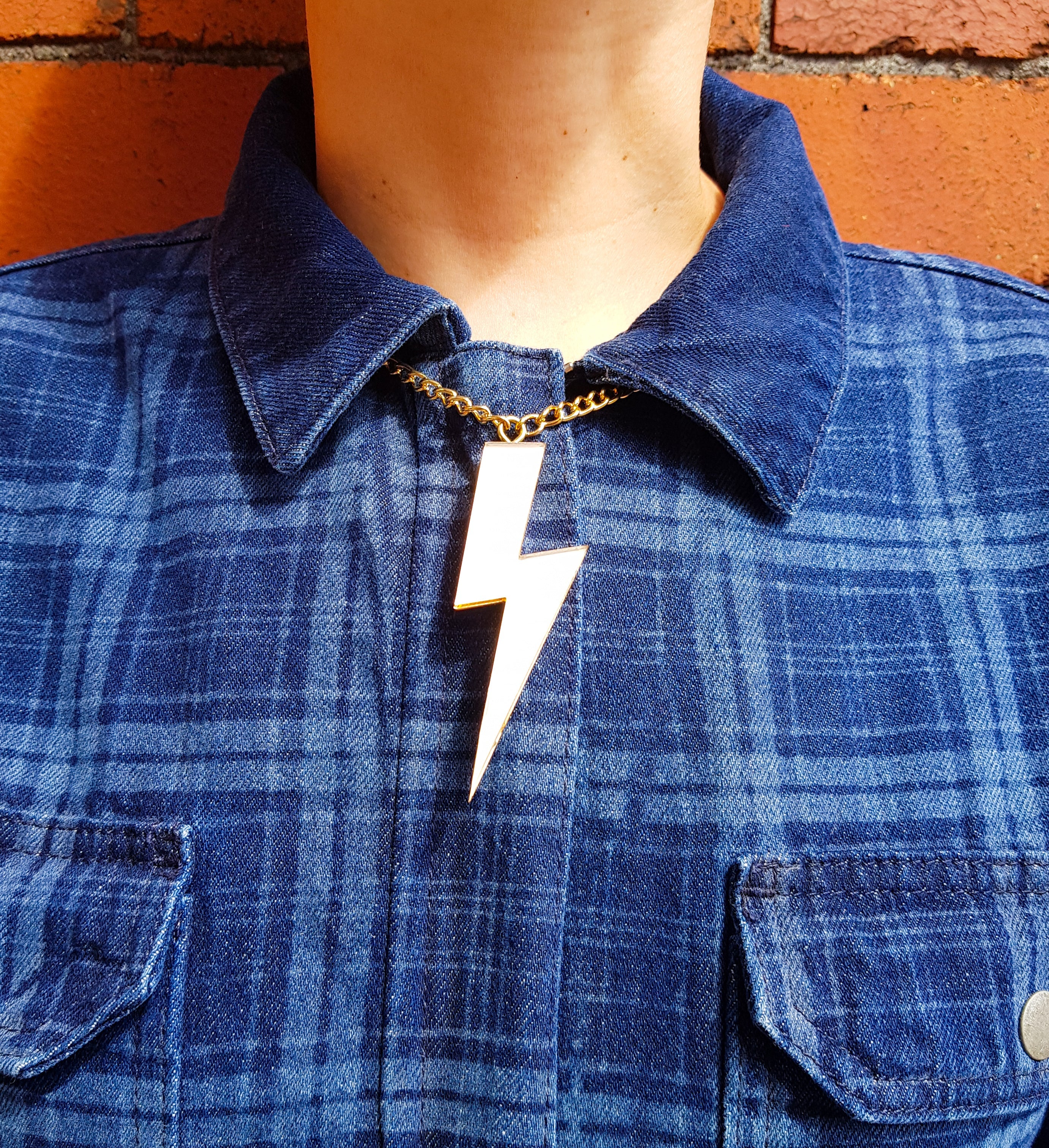 Green Statement Lightning Bolt Necklace