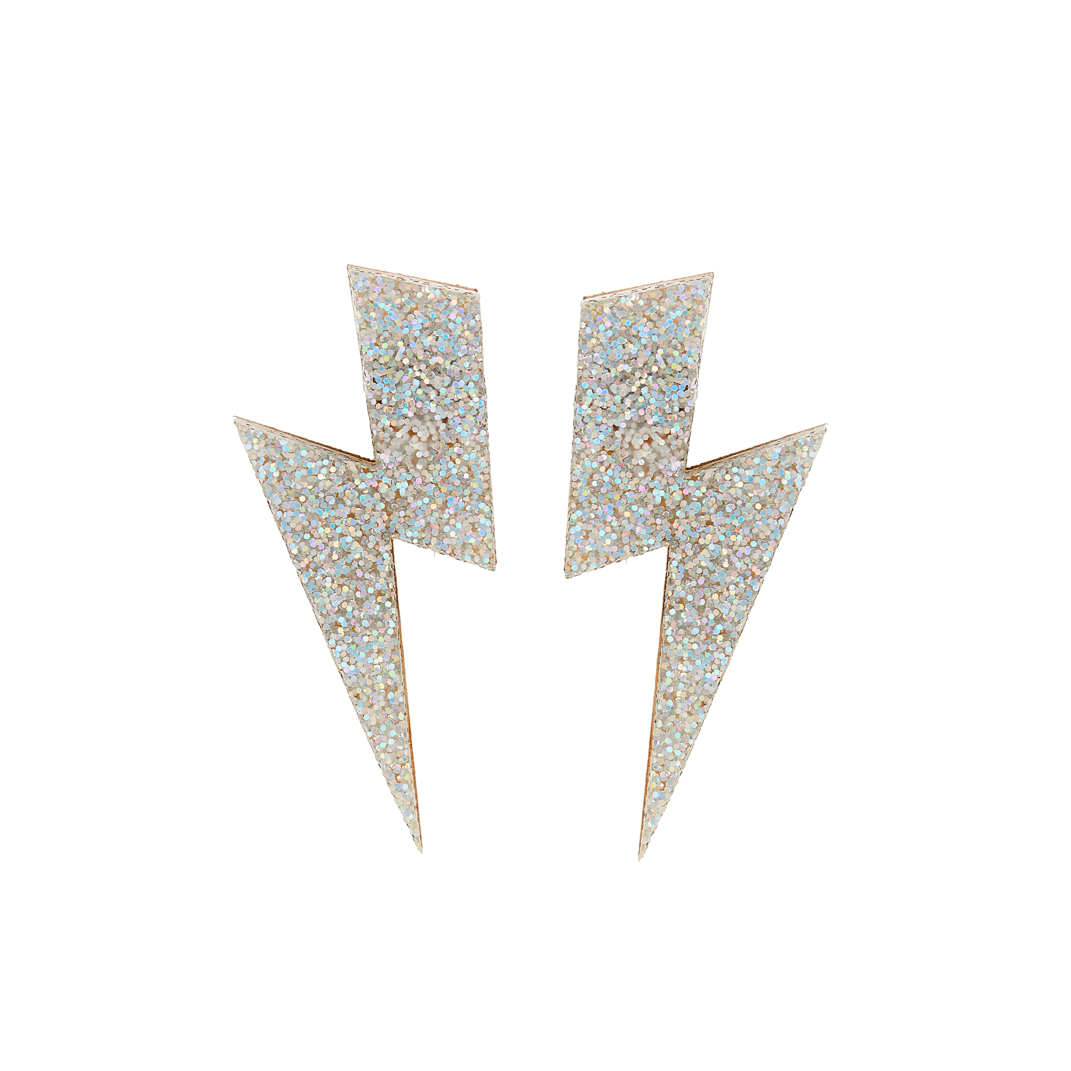 Silver Glitter Bolt Stud Earrings