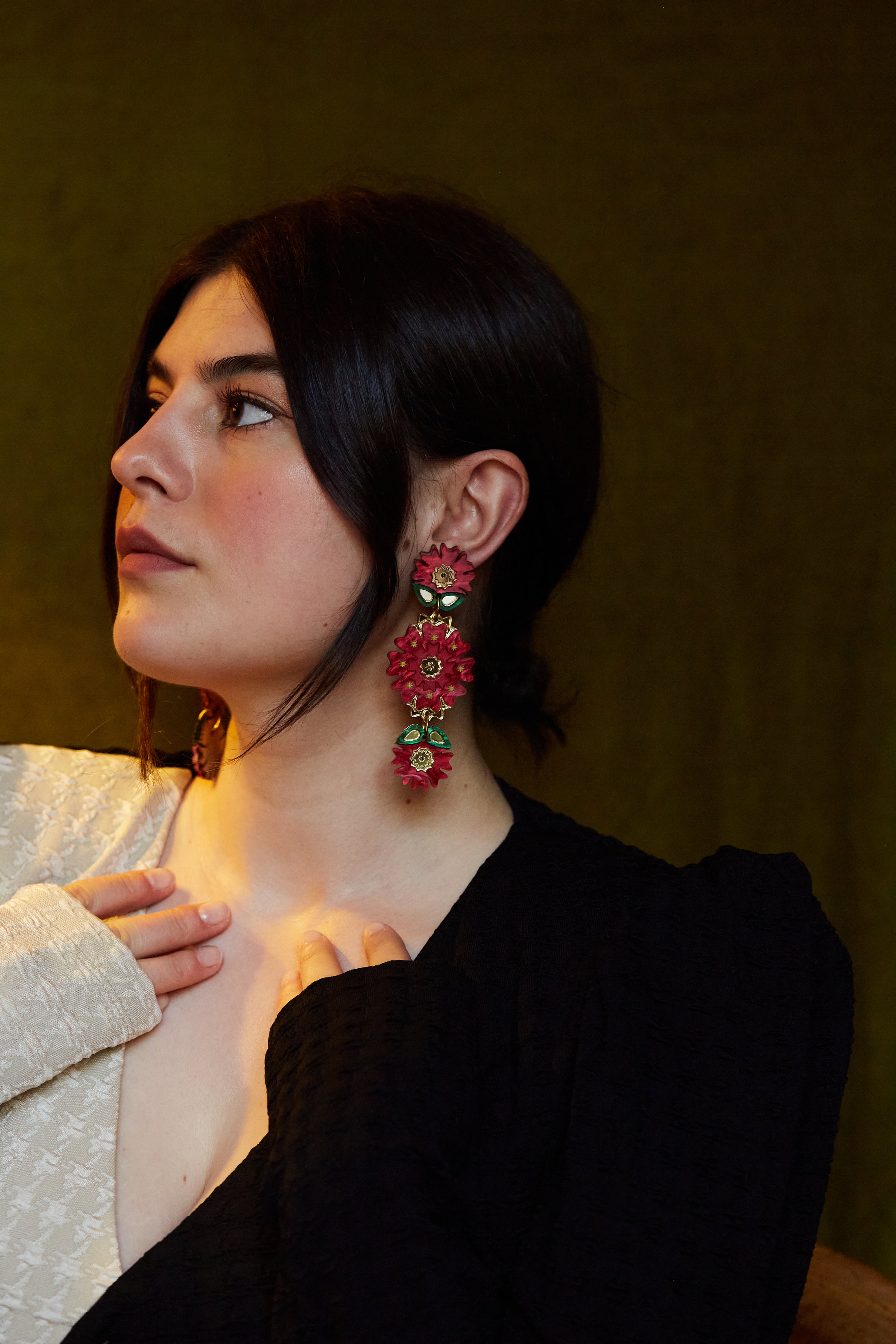 Folk Poinsettia Triple Statement Earrings