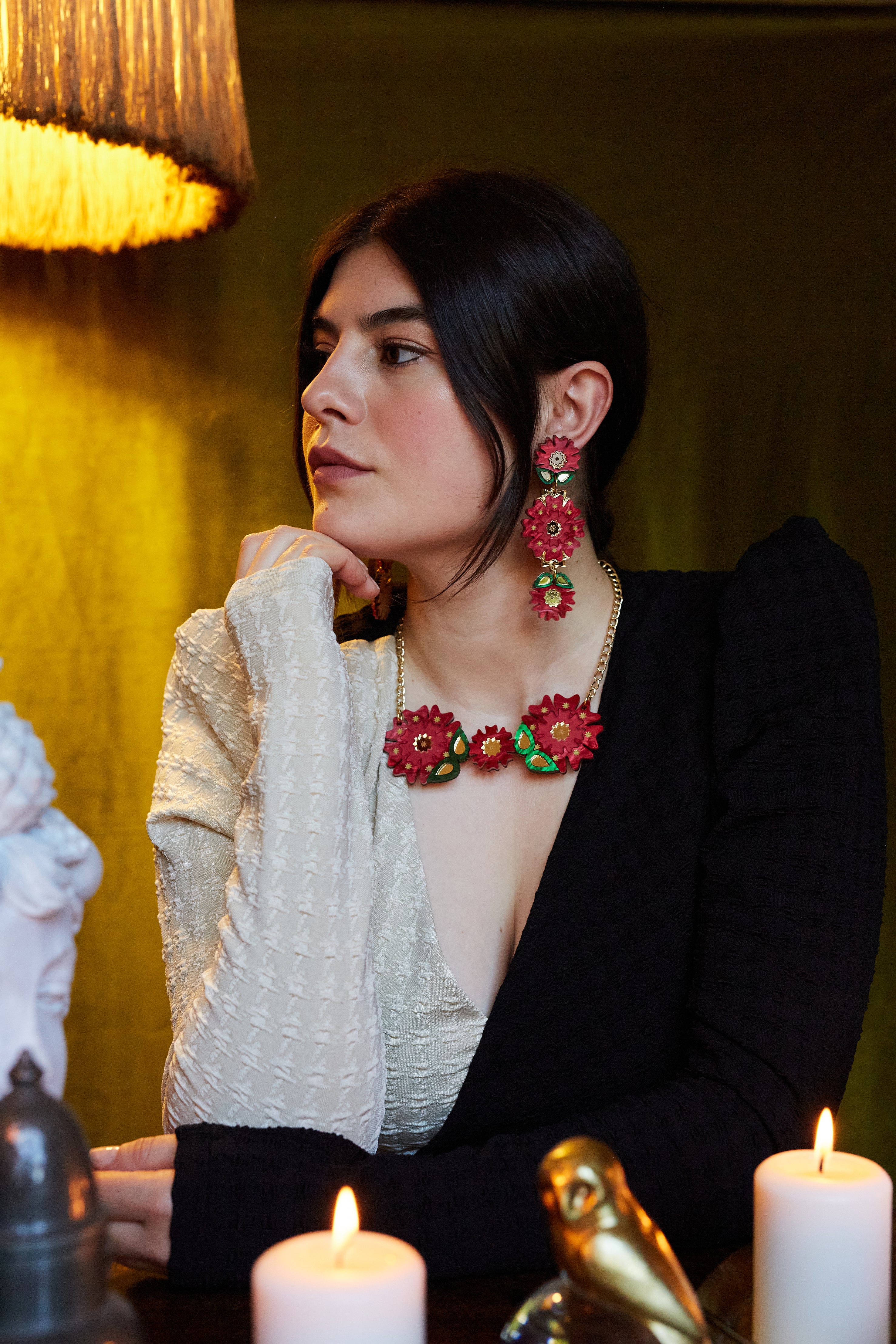 Folk Poinsettia Triple Statement Earrings