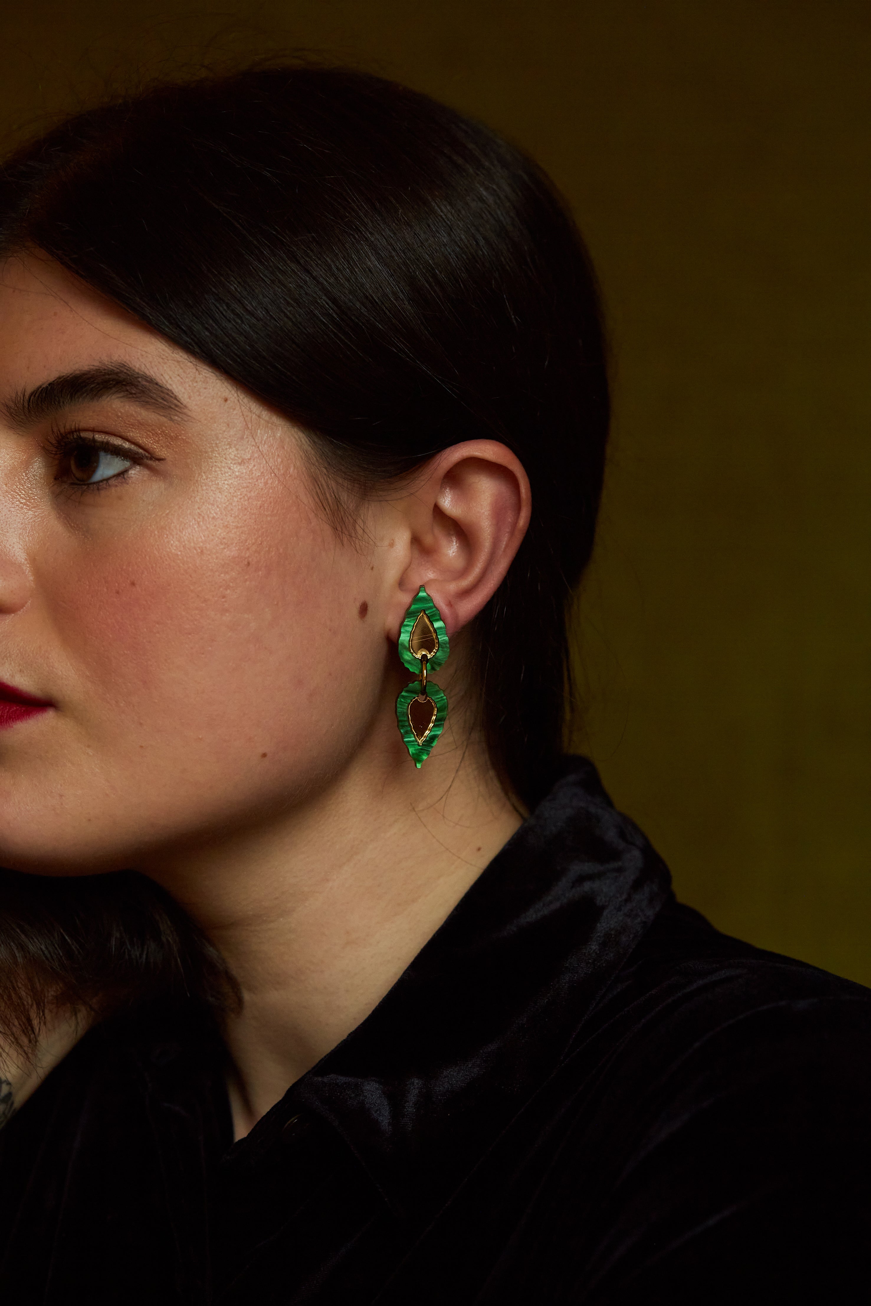 Folk Teardrop Double Drop Earrings GREEN