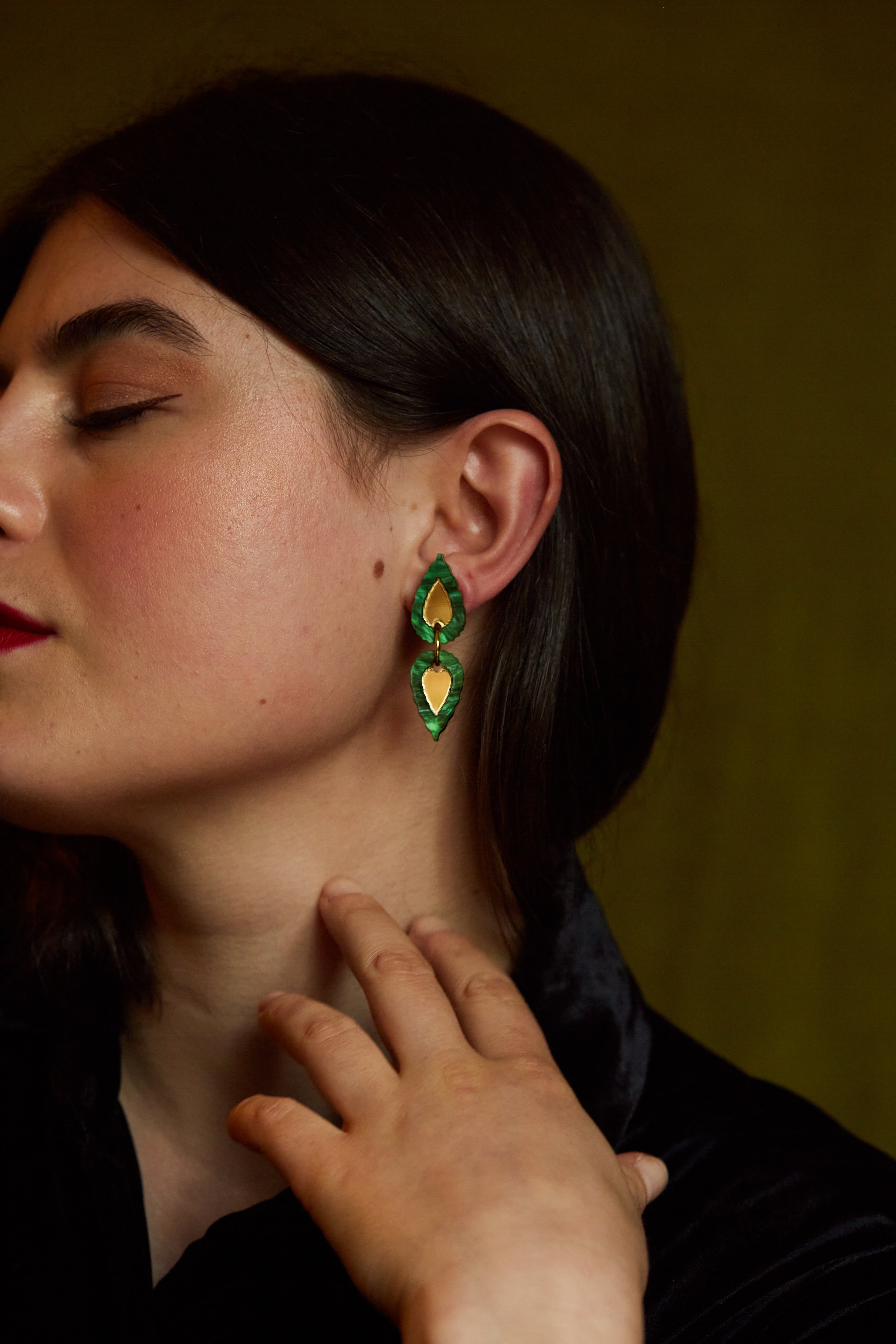 Folk Teardrop Double Drop Earrings GREEN