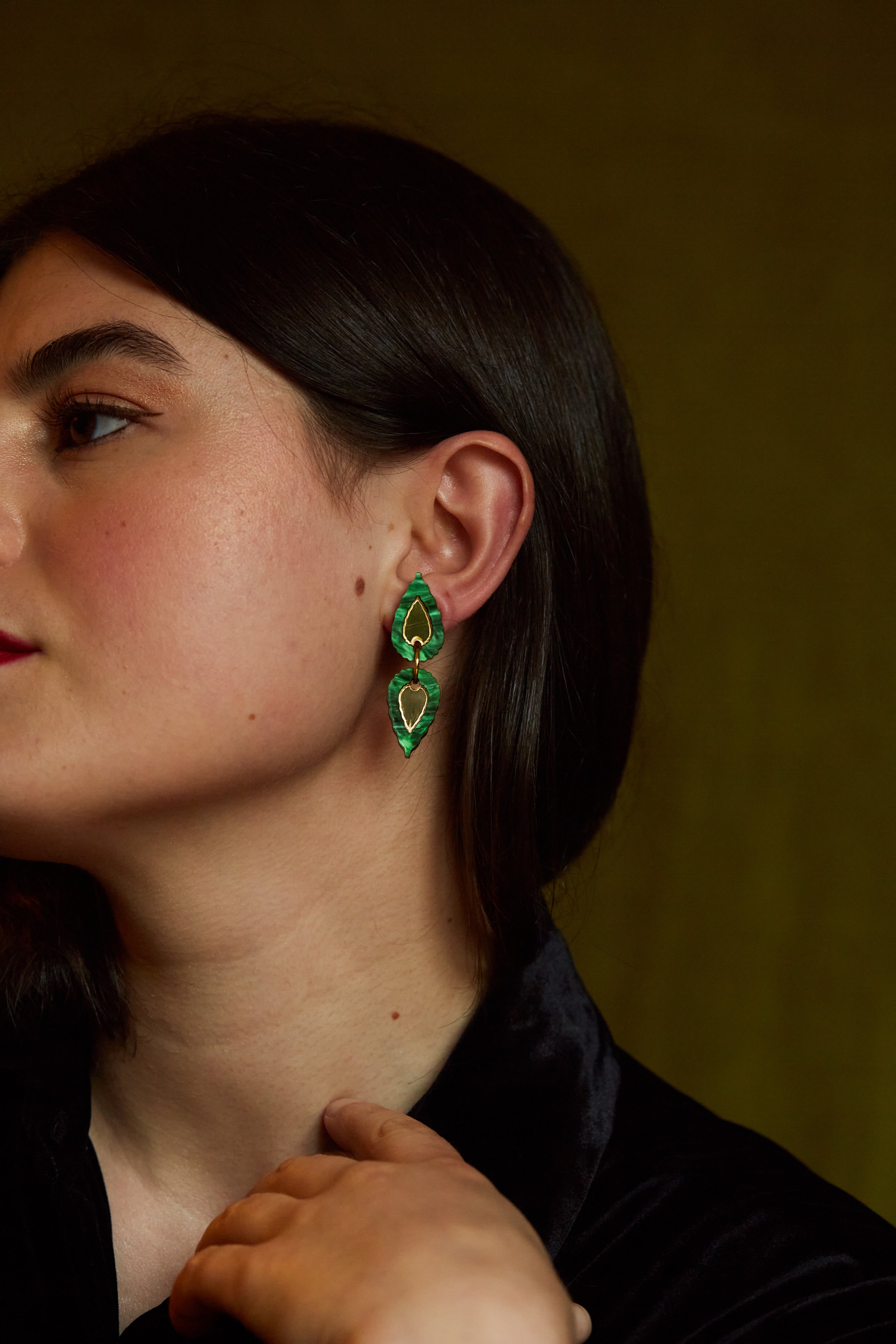 Folk Teardrop Double Drop Earrings GREEN