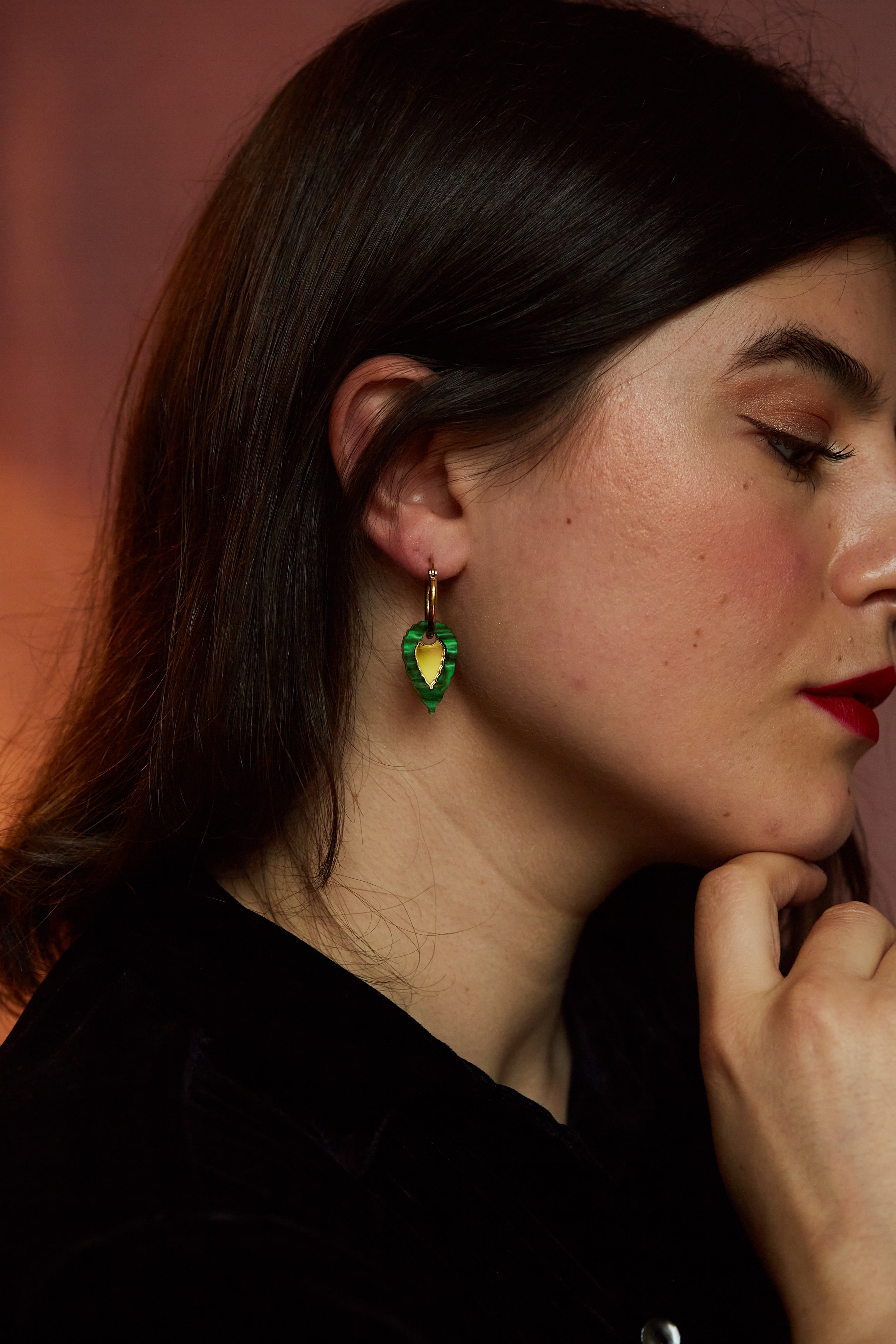 Folk Teardrop Hoop Earrings GREEN