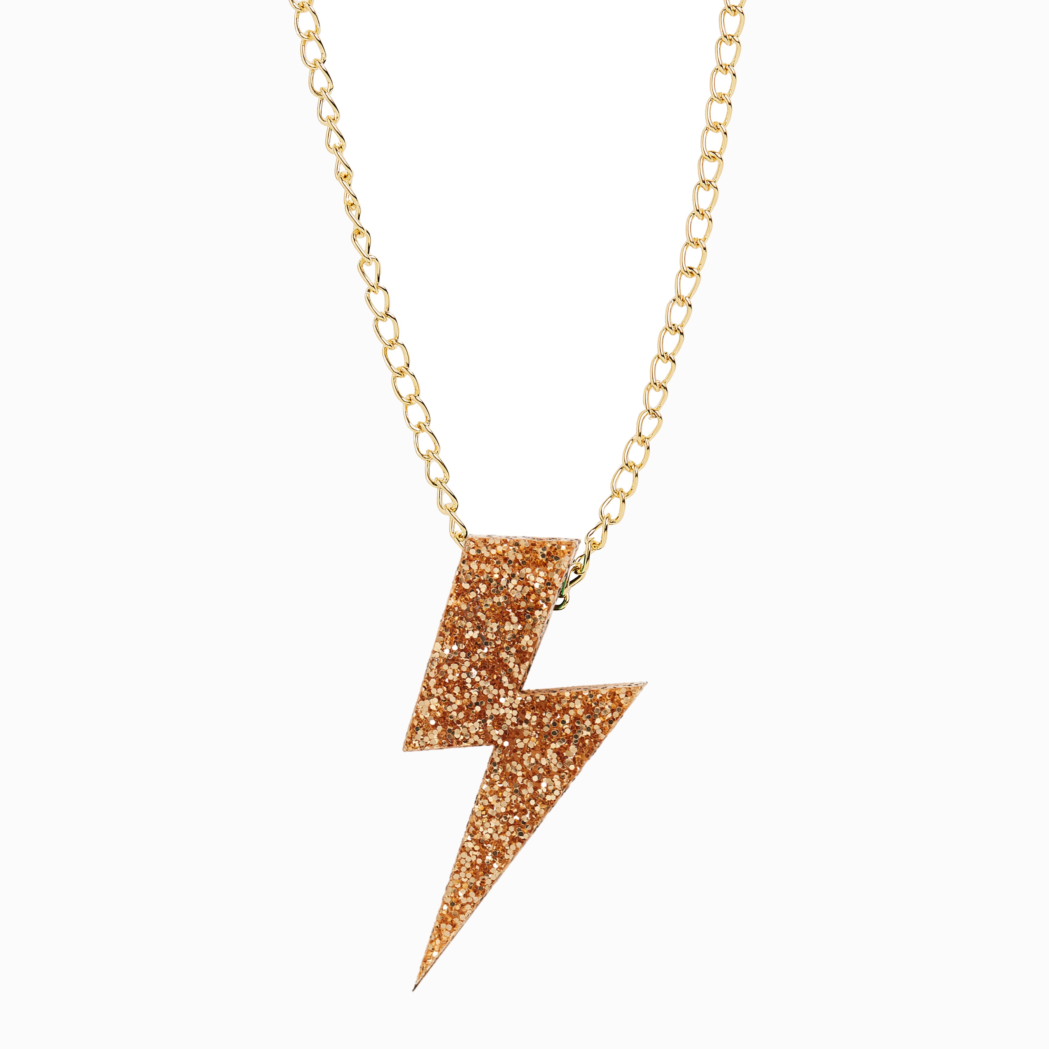 Gold Glitter Statement Lightning Bolt Necklace