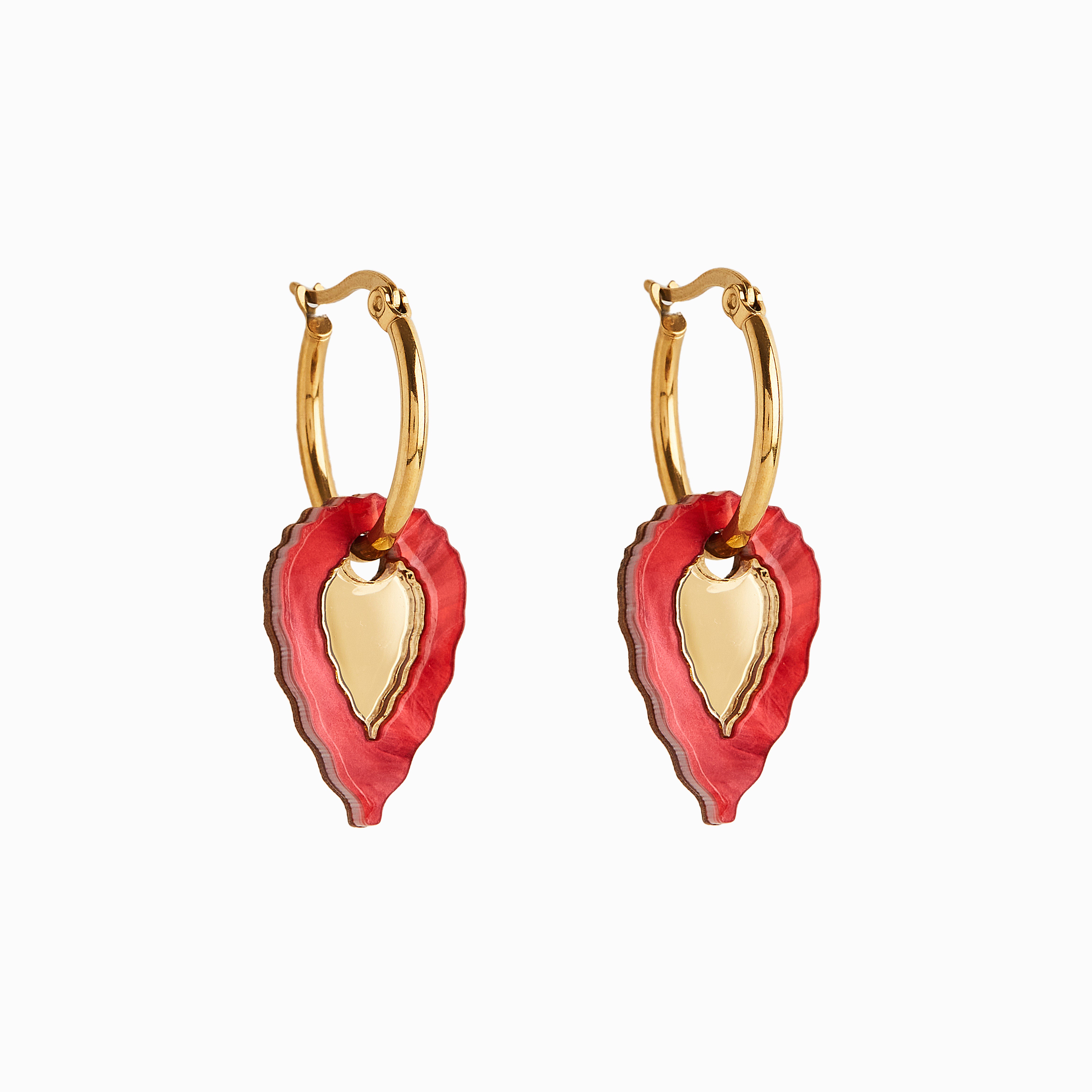 Folk Teardrop Hoop Earrings RED