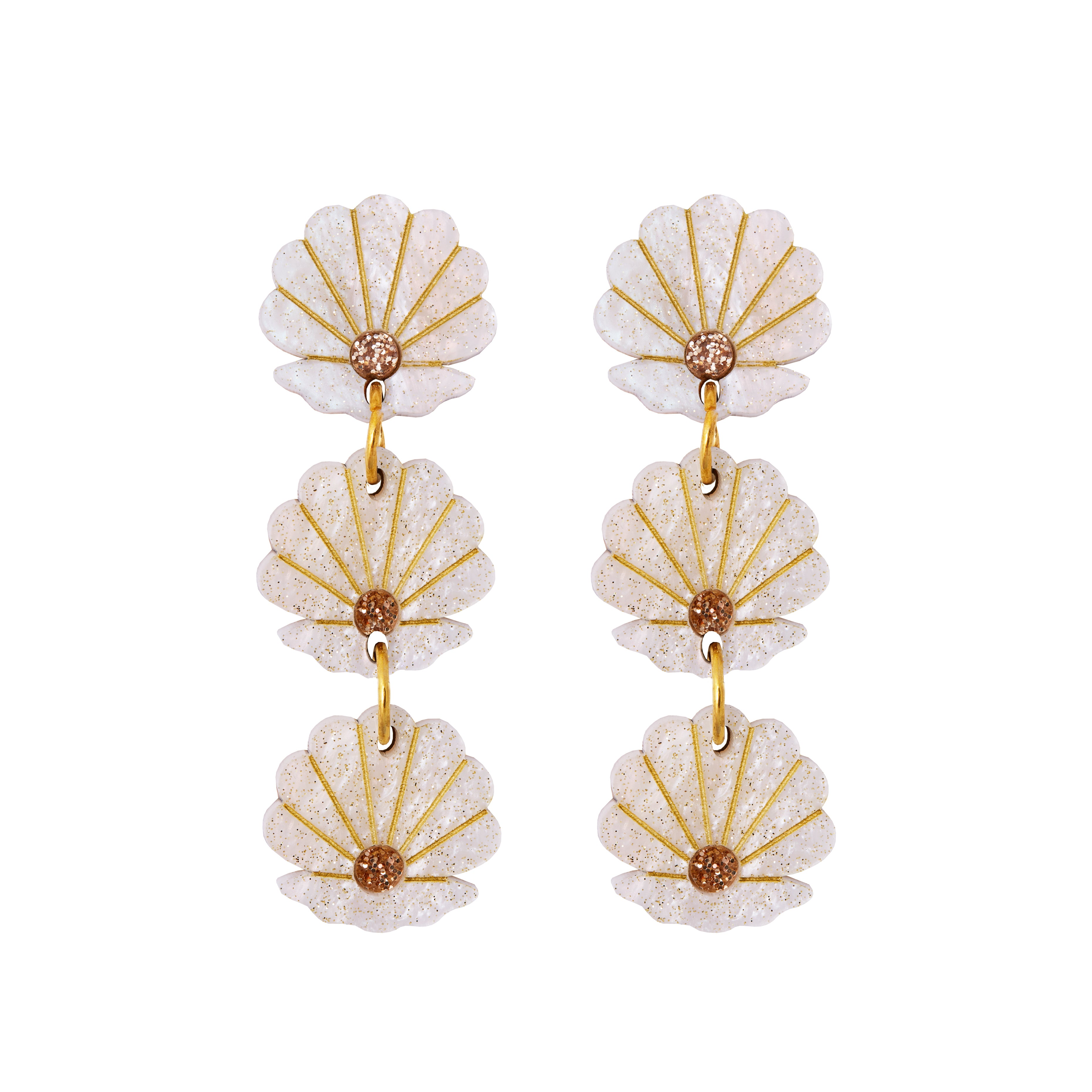 Clam Triple Drop Earrings