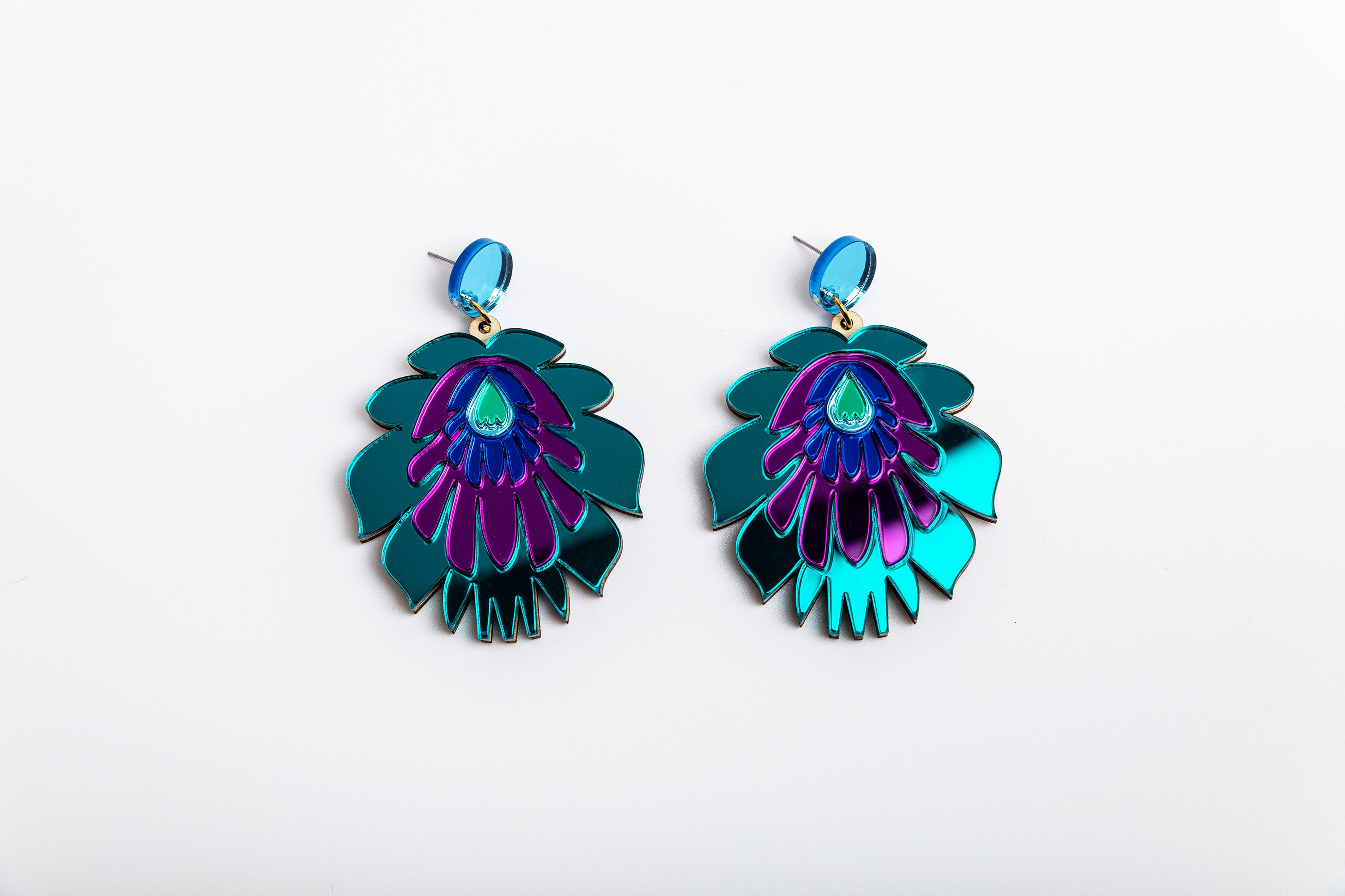 Boucles d'oreilles Folk Flower Statement, sarcelle/violet