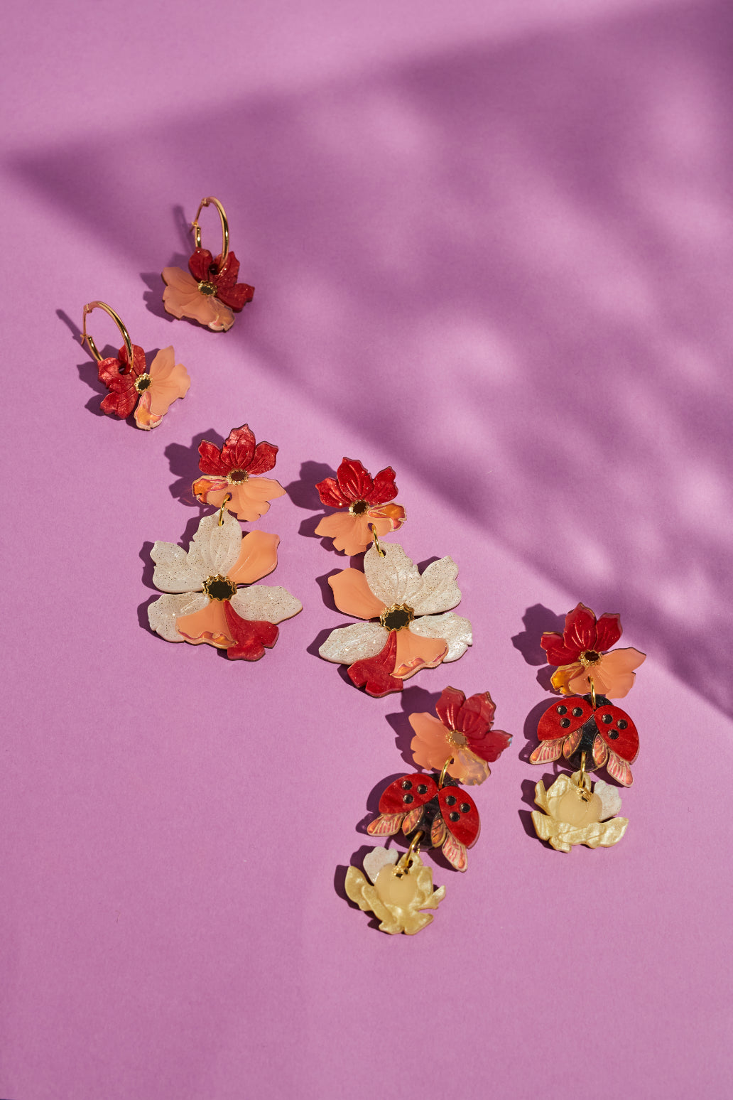 Boucles d'oreilles pendantes triples fleurs d'été