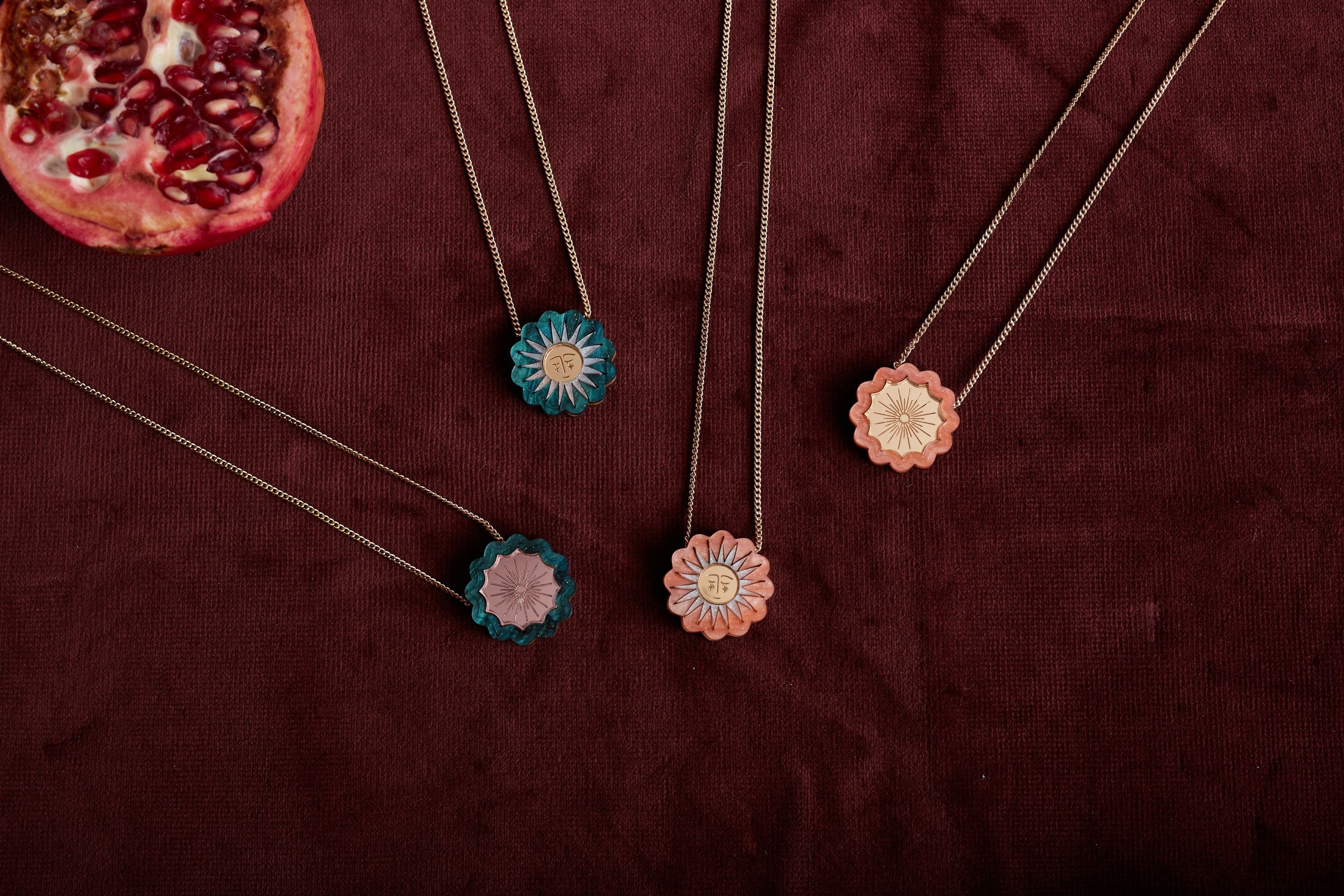 Celestial Sun Necklace- Teal