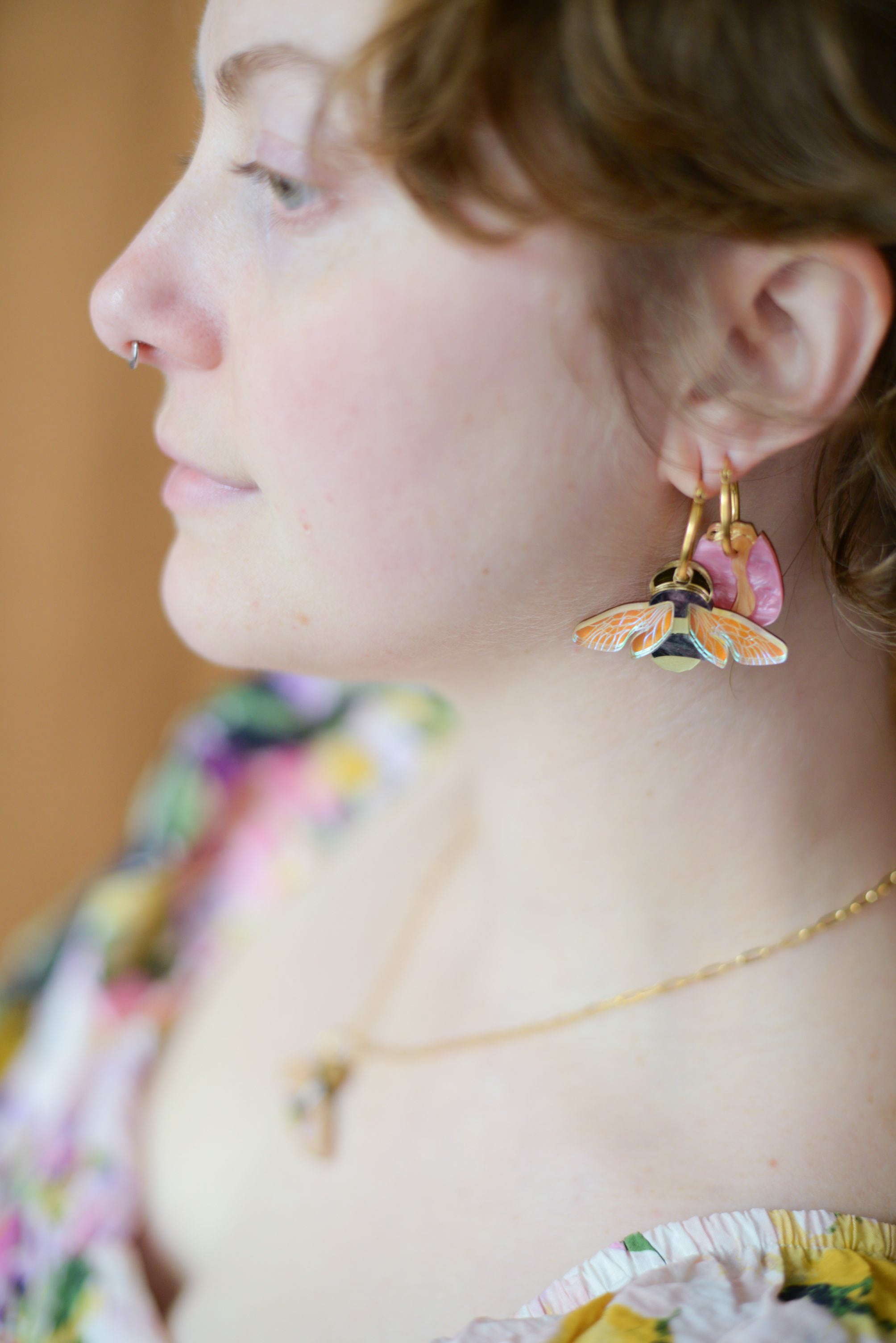 Striped Bumblebee Hoop Earrings