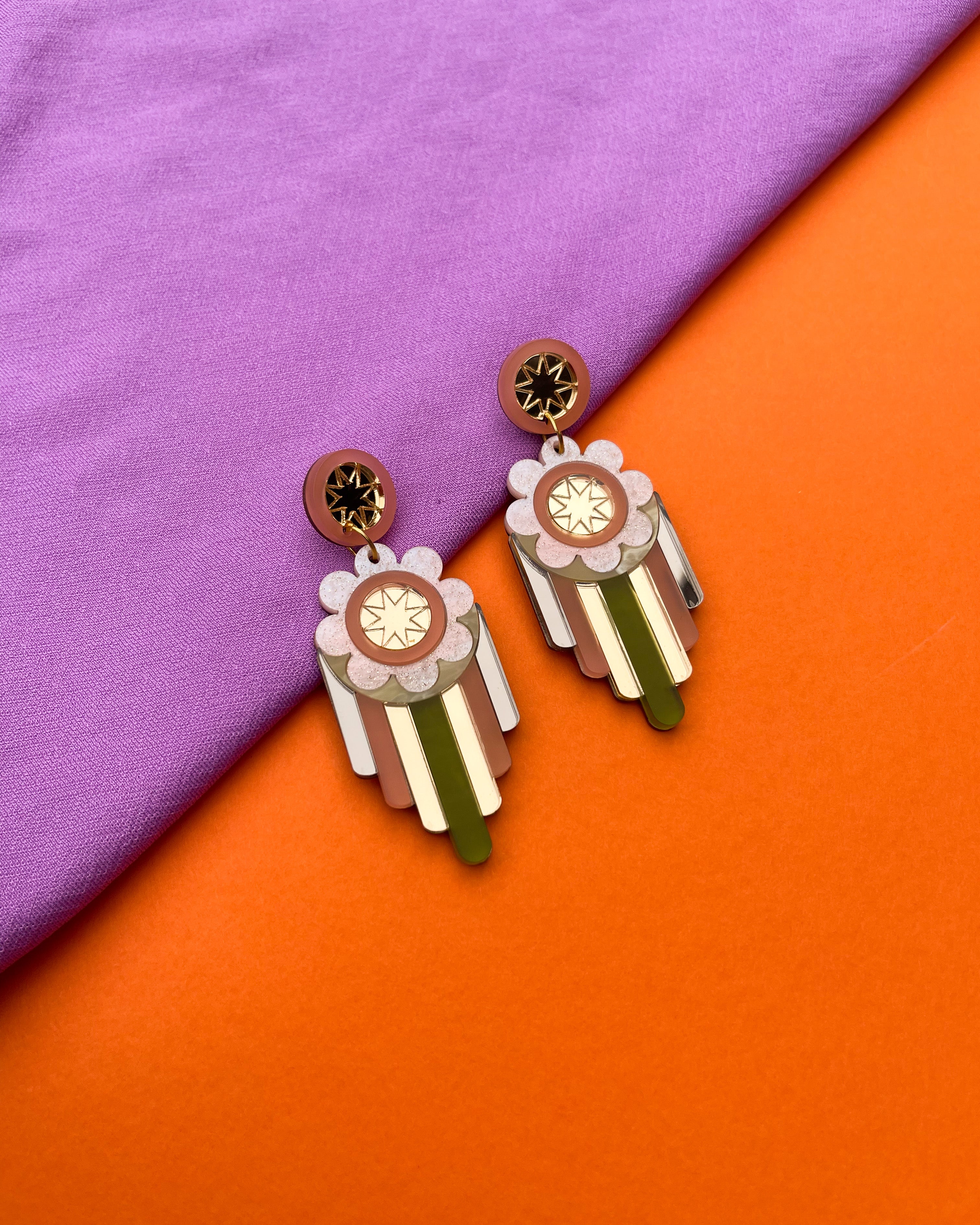 Superstar Stripe Statement Earrings, nude