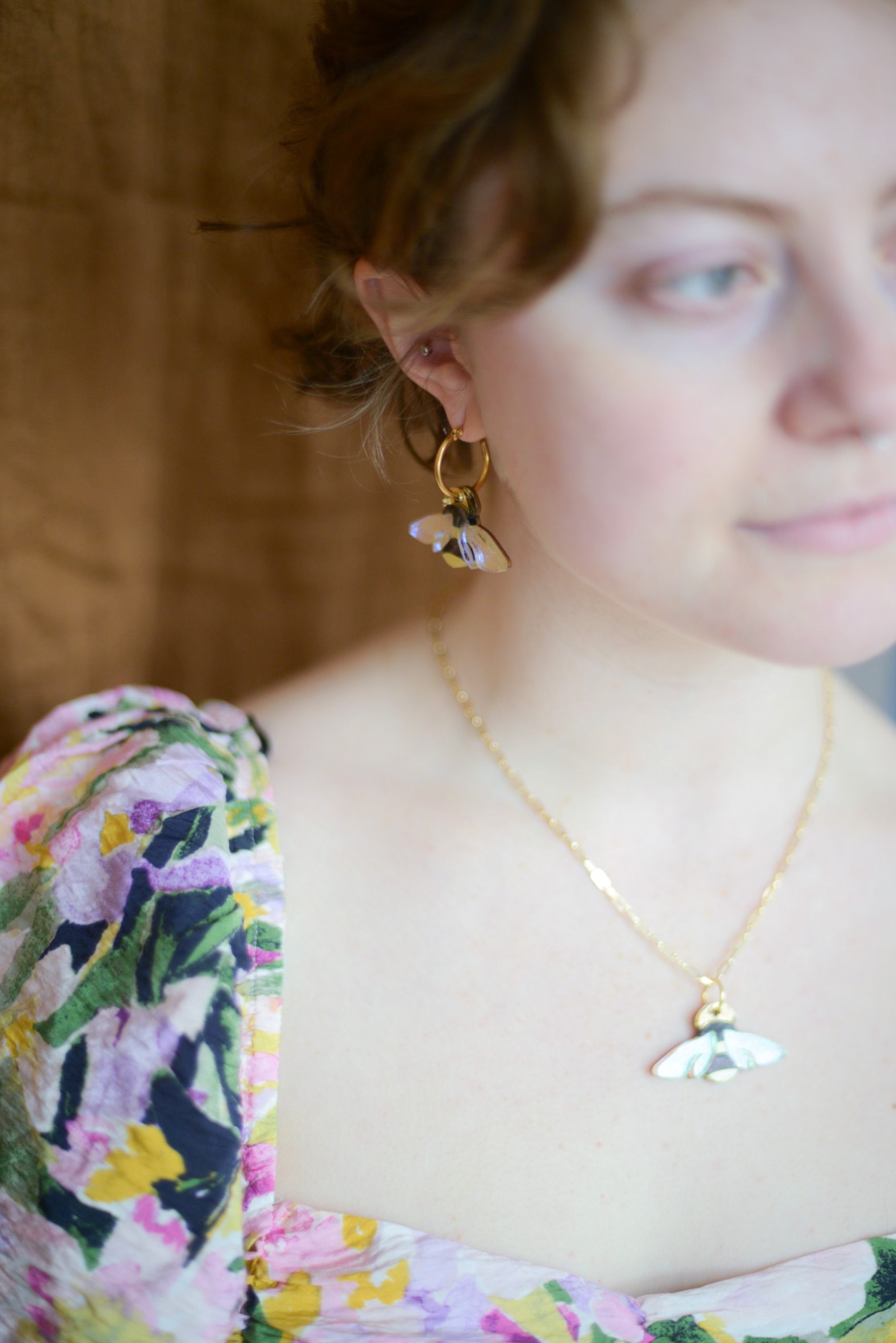 Striped Bumblebee Hoop Earrings